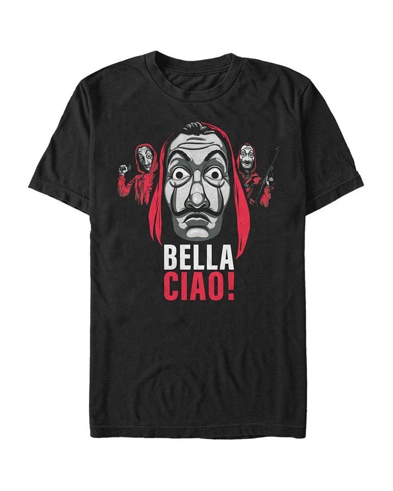 Men's La Casa De Papel Bella Ciao Masked Trio Short Sleeve T-Shirt Black $14.70 T-Shirts