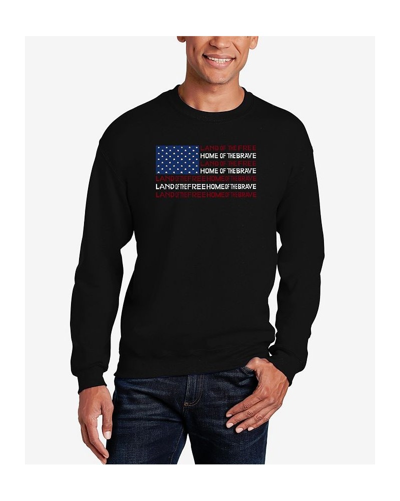 Men's Land of the Free American Flag Word Art Crew Neck Sweatshirt Black $29.49 Sweatshirt