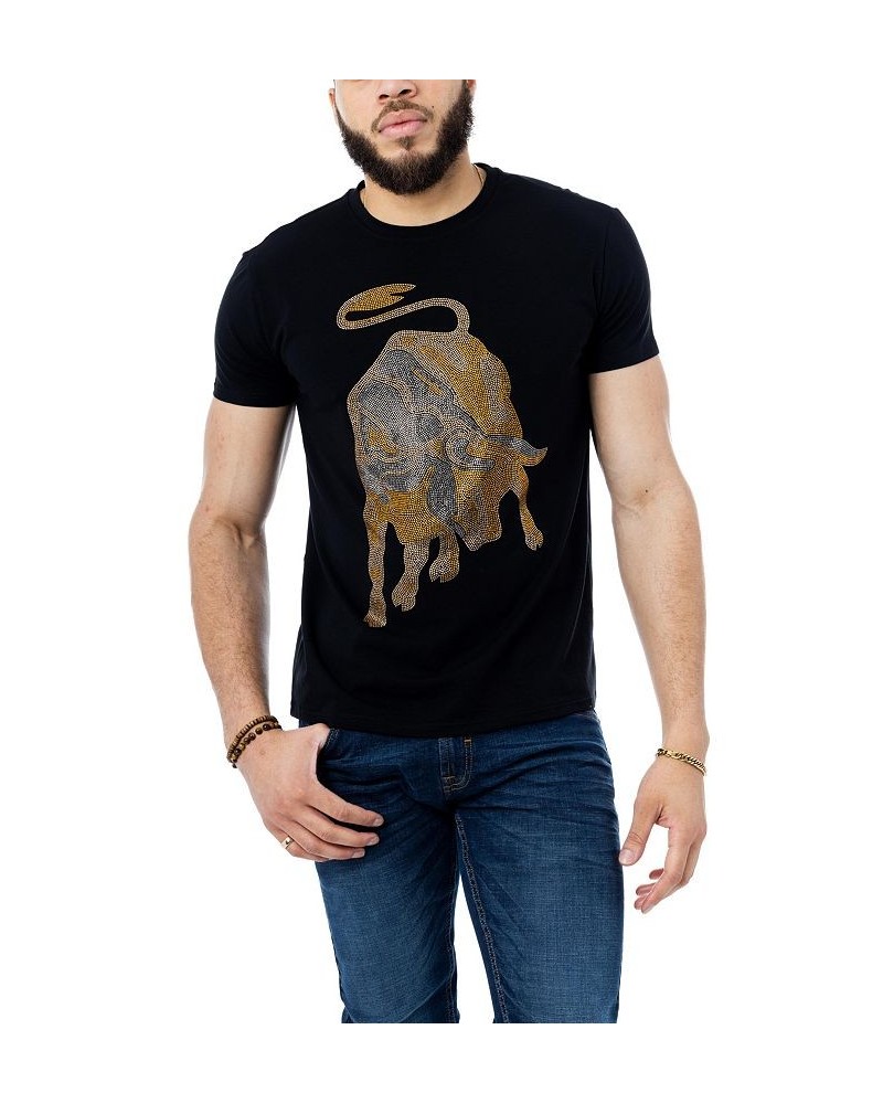 Men's Bull Rhinestone T-shirt Black $18.45 T-Shirts