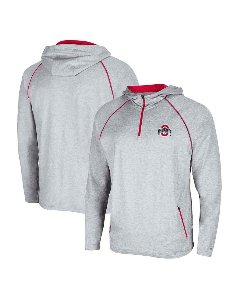 Men's Heather Gray Ohio State Buckeyes Timeline Raglan Quarter-Zip Hoodie $30.79 Sweatshirt