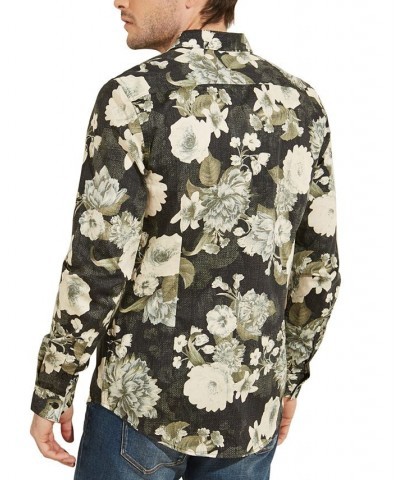 Men's Luxe Autumn Bloom Stretch Floral-Print Button-Down Shirt Gray $24.50 Shirts