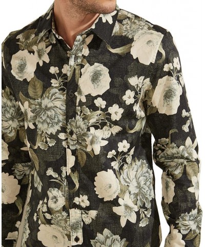 Men's Luxe Autumn Bloom Stretch Floral-Print Button-Down Shirt Gray $24.50 Shirts