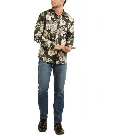 Men's Luxe Autumn Bloom Stretch Floral-Print Button-Down Shirt Gray $24.50 Shirts