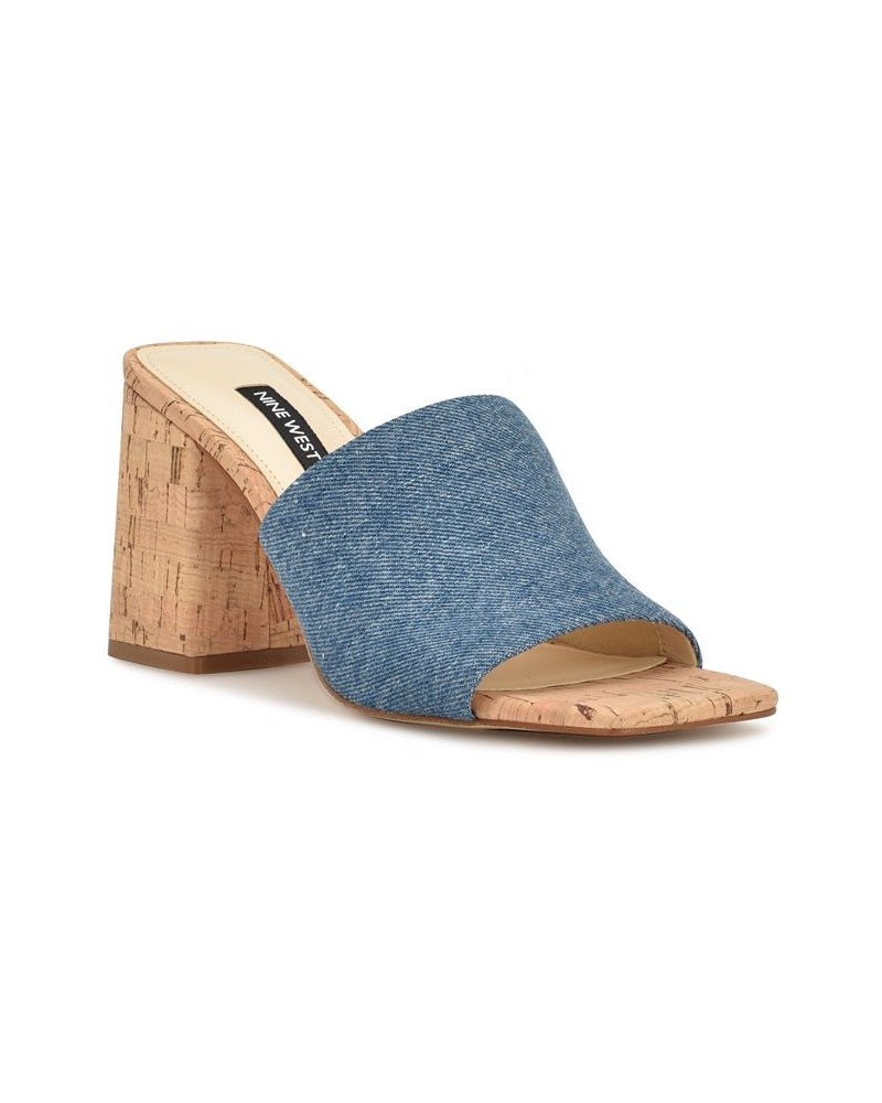 Women's Teice Square Toe Heeled Slide Sandals Blue $38.95 Shoes