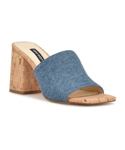 Women's Teice Square Toe Heeled Slide Sandals Blue $38.95 Shoes