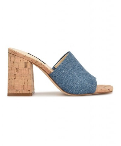 Women's Teice Square Toe Heeled Slide Sandals Blue $38.95 Shoes