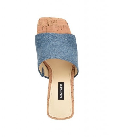 Women's Teice Square Toe Heeled Slide Sandals Blue $38.95 Shoes