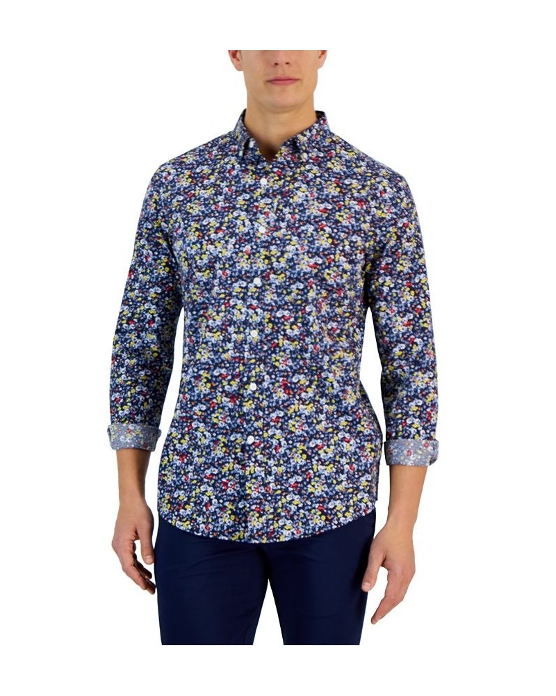 Ken Long Sleeve Button-Down Ditsy Floral Print Shirt Blue $16.00 Shirts