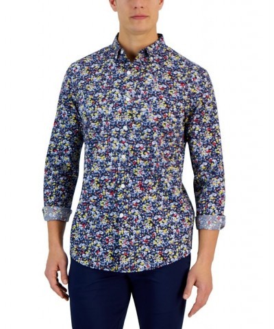 Ken Long Sleeve Button-Down Ditsy Floral Print Shirt Blue $16.00 Shirts