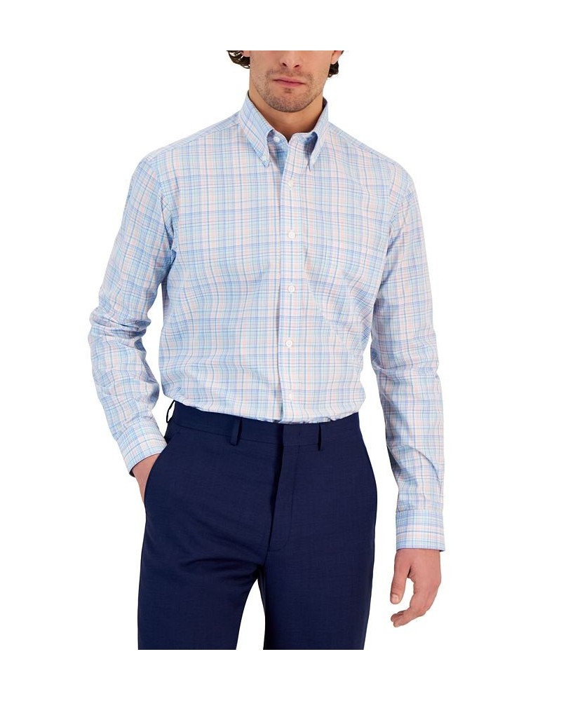 Men's Regular Fit Cotton Peter Plaid Dress Shirt Blue $23.60 Dress Shirts