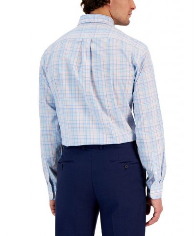 Men's Regular Fit Cotton Peter Plaid Dress Shirt Blue $23.60 Dress Shirts