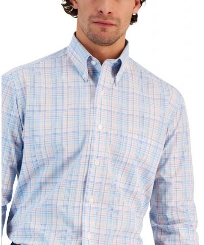 Men's Regular Fit Cotton Peter Plaid Dress Shirt Blue $23.60 Dress Shirts