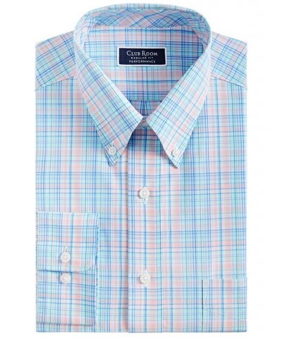 Men's Regular Fit Cotton Peter Plaid Dress Shirt Blue $23.60 Dress Shirts