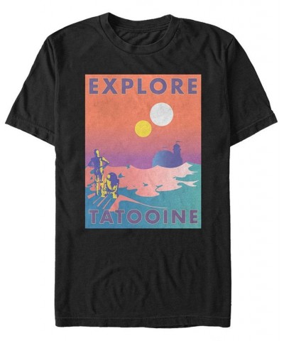 Men's Star Wars Explore Tatooine Faded Retro C-3PO R2-D2 Poster Short Sleeve T-shirt Black $18.54 T-Shirts