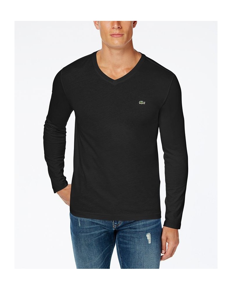 Men's V-Neck Casual Long Sleeve Jersey T-Shirt Black $32.80 T-Shirts