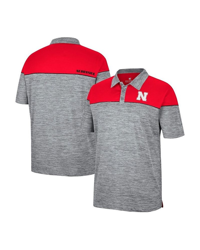 Men's Heathered Gray, Scarlet Nebraska Huskers Birdie Polo Shirt $23.65 Polo Shirts