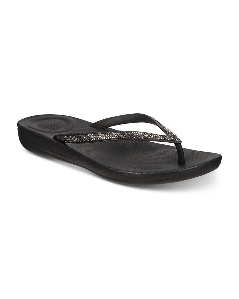 Women's Iqushion Sparkle Flip-Flop Sandal Black $30.80 Shoes