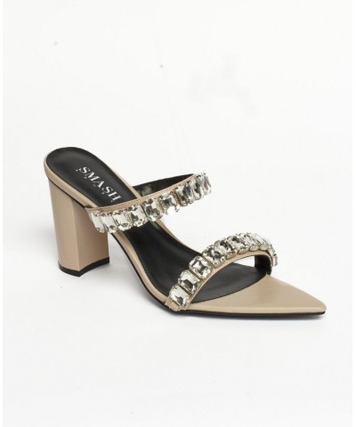 Women's Crystal Embellished Dress Sandals - Extended sizes 10-14 Tan/Beige $54.40 Shoes