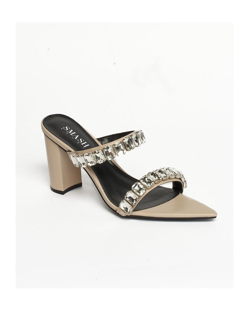 Women's Crystal Embellished Dress Sandals - Extended sizes 10-14 Tan/Beige $54.40 Shoes