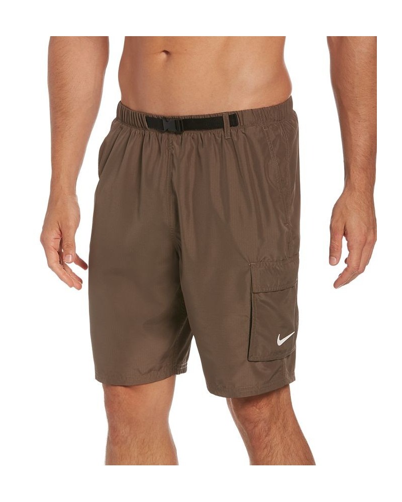 Men's Swim Belted Packable Volley Shorts Silver $29.58 Swimsuits