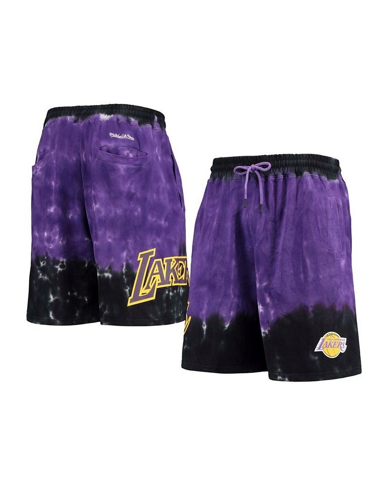 Men's Black and Purple Los Angeles Lakers Hardwood Classics Terry Tie-Dye Shorts $32.90 Shorts