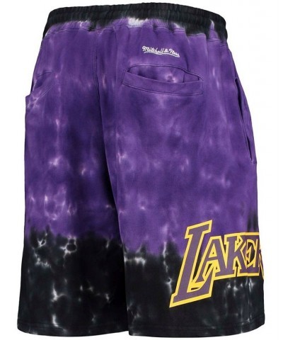 Men's Black and Purple Los Angeles Lakers Hardwood Classics Terry Tie-Dye Shorts $32.90 Shorts