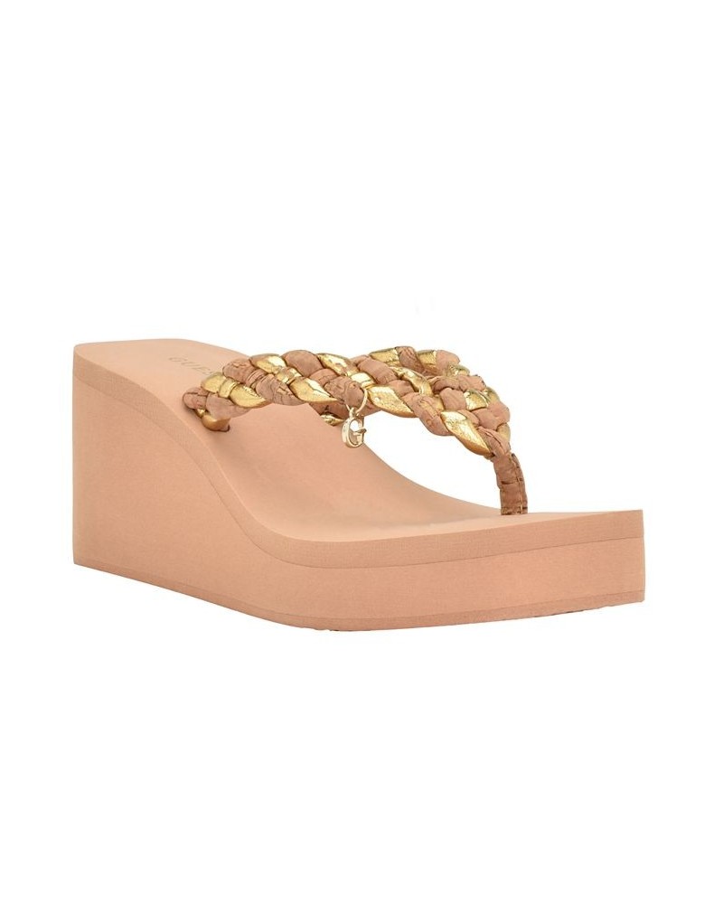 Women's Daber Braided Thong Mid Wedge Eva G Charm Sandal Gold $52.97 Shoes