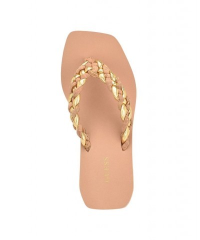 Women's Daber Braided Thong Mid Wedge Eva G Charm Sandal Gold $52.97 Shoes