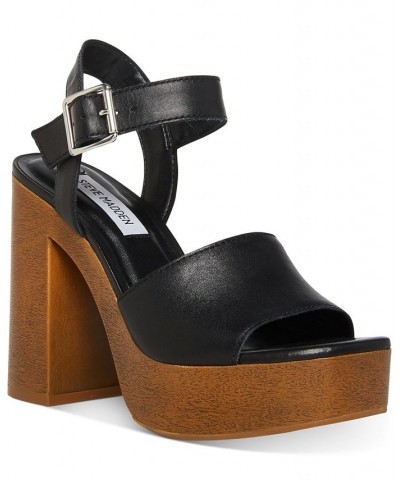 Women's Kye Two-Piece Wooden Platform Sandals Black $46.32 Shoes