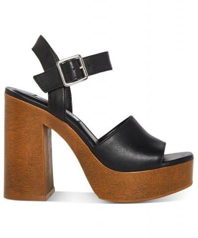 Women's Kye Two-Piece Wooden Platform Sandals Black $46.32 Shoes