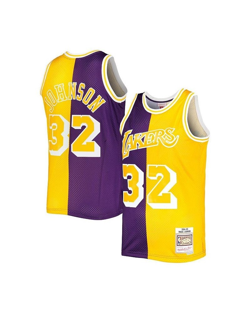 Men's Magic Johnson Purple, Gold Los Angeles Lakers Hardwood Classics 1984-85 Split Swingman Jersey $48.84 Jersey