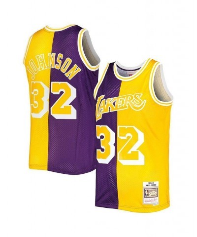 Men's Magic Johnson Purple, Gold Los Angeles Lakers Hardwood Classics 1984-85 Split Swingman Jersey $48.84 Jersey