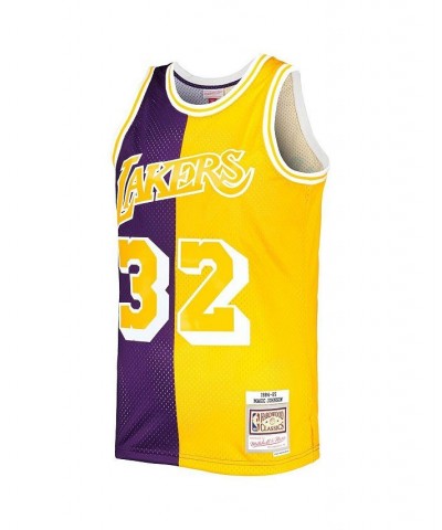 Men's Magic Johnson Purple, Gold Los Angeles Lakers Hardwood Classics 1984-85 Split Swingman Jersey $48.84 Jersey