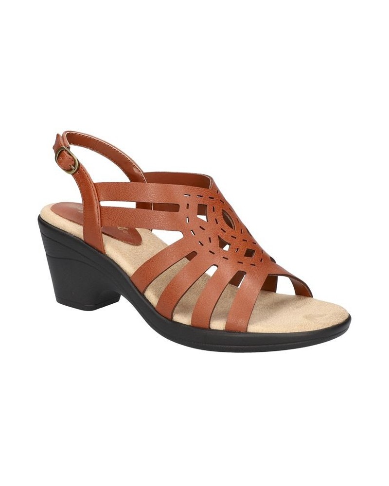 Women's Jira Heeled Round Toe Sandals Brown $33.60 Shoes