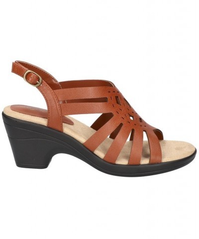 Women's Jira Heeled Round Toe Sandals Brown $33.60 Shoes