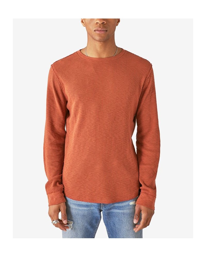 Men's Garment Dye Thermal Crewneck Long Sleeve Shirt Red $23.24 T-Shirts