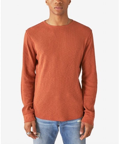 Men's Garment Dye Thermal Crewneck Long Sleeve Shirt Red $23.24 T-Shirts