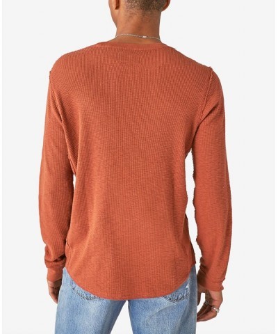 Men's Garment Dye Thermal Crewneck Long Sleeve Shirt Red $23.24 T-Shirts