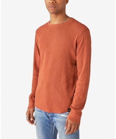 Men's Garment Dye Thermal Crewneck Long Sleeve Shirt Red $23.24 T-Shirts