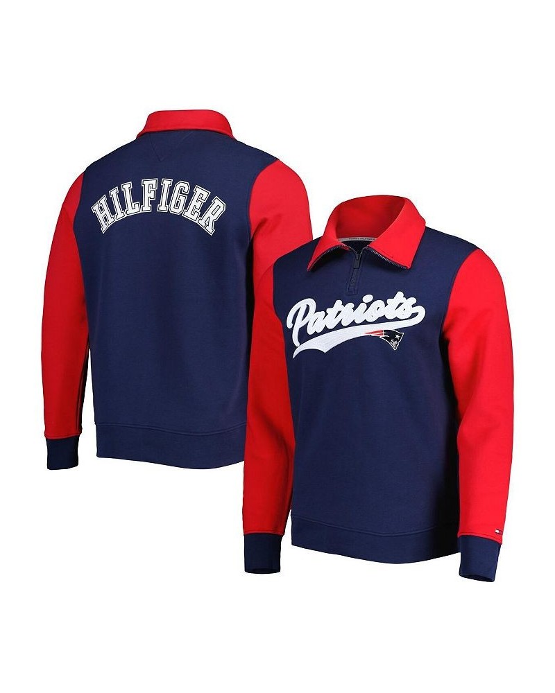 Men's Navy, Red New England Patriots Aiden Quarter-Zip Top $45.32 Sweatshirt