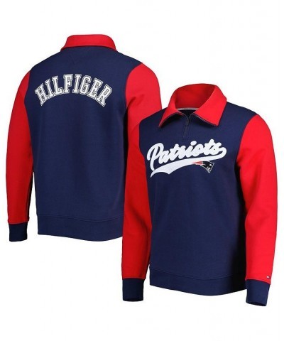 Men's Navy, Red New England Patriots Aiden Quarter-Zip Top $45.32 Sweatshirt