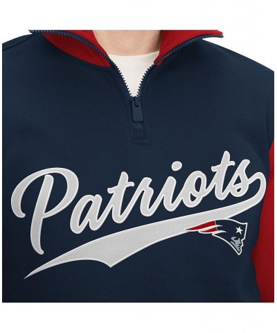 Men's Navy, Red New England Patriots Aiden Quarter-Zip Top $45.32 Sweatshirt