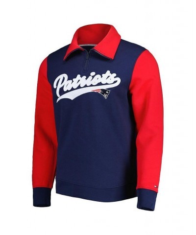 Men's Navy, Red New England Patriots Aiden Quarter-Zip Top $45.32 Sweatshirt