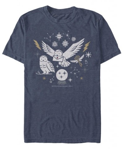 Men's Wintery Owls Short Sleeve Crew T-shirt Blue $15.40 T-Shirts