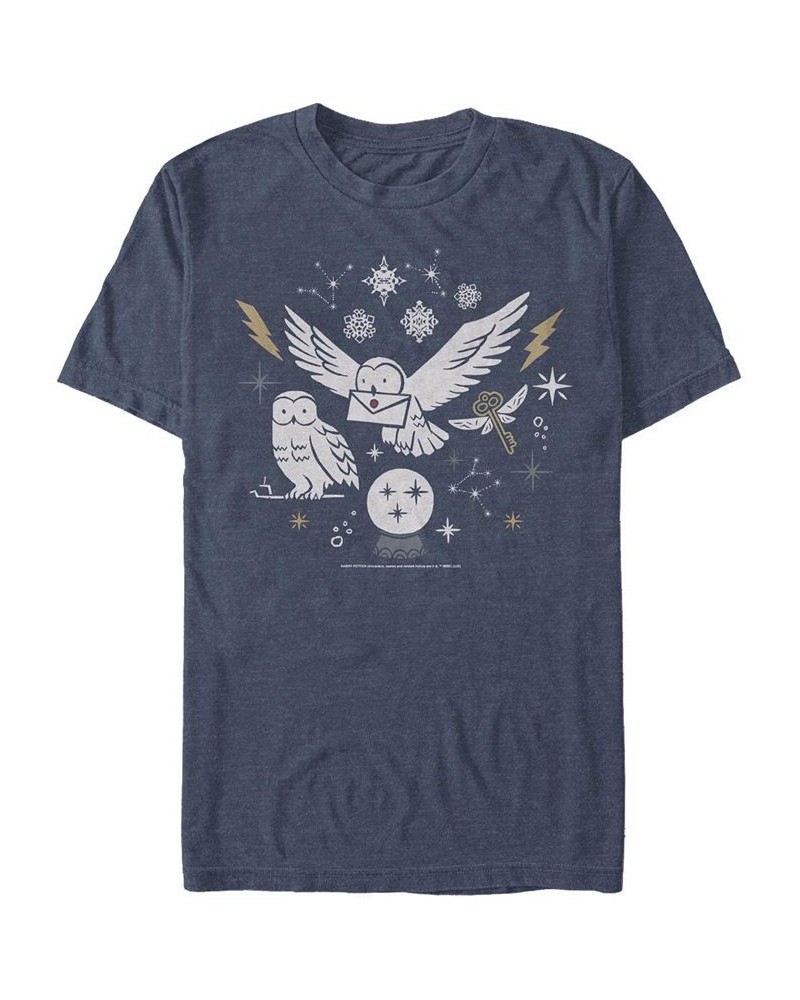 Men's Wintery Owls Short Sleeve Crew T-shirt Blue $15.40 T-Shirts