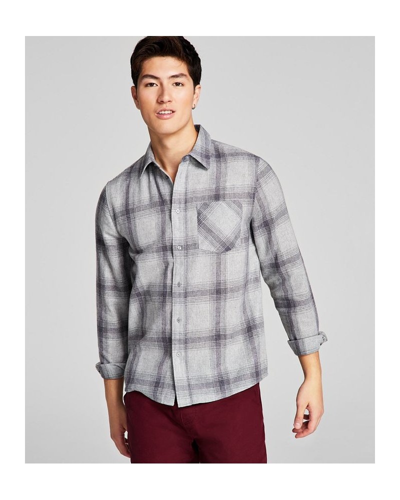 Men's Plaid Brushed Flannel Shirt Gray $22.20 Shirts