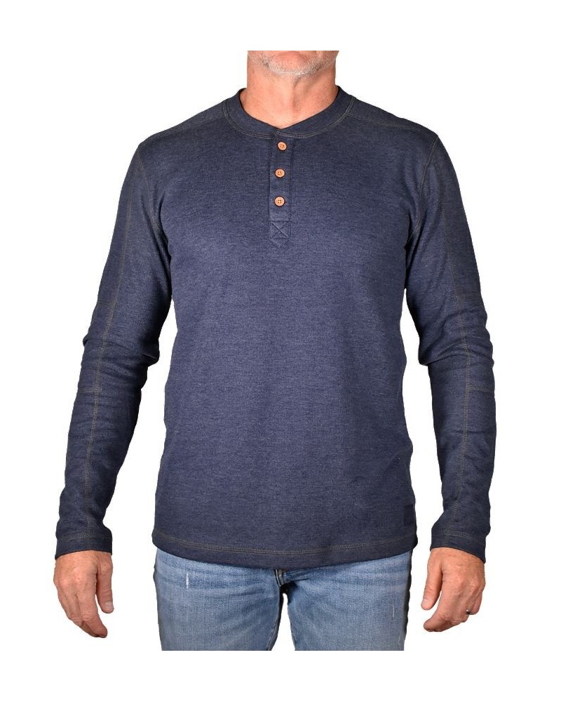 Men's Heathered Rib Stretch Henley T-shirt Bluish Green $34.06 T-Shirts