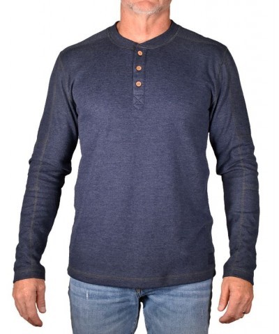 Men's Heathered Rib Stretch Henley T-shirt Bluish Green $34.06 T-Shirts