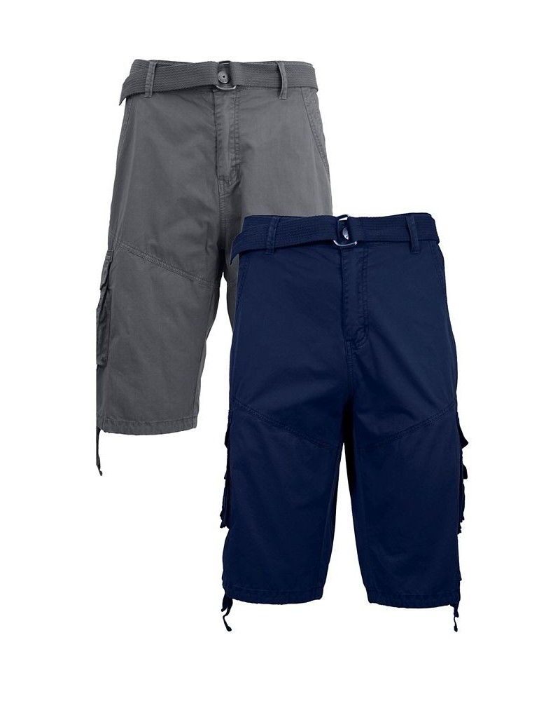 Men's Belted Cargo Shorts with Twill Flat Front Washed Utility Pockets, Pack of 2 Grey and Navy $34.30 Shorts