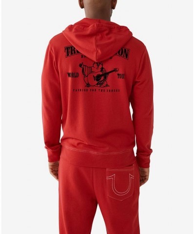 Men's Classic Logo Zip Up Drawstring Hoodie Red $33.37 Sweatshirt